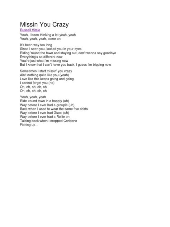 Ultimate Expression Of Missing You: "Missin You Crazy" Lyrics